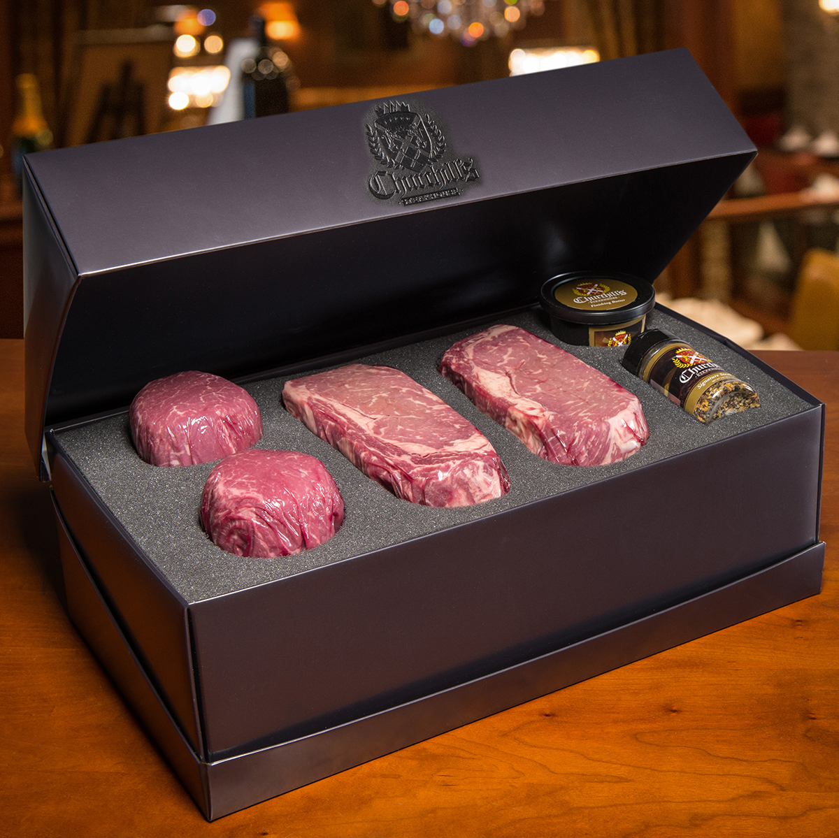 Churchill's Steakhouse Ribeye and Filet Mignon Prime Steak Gift box