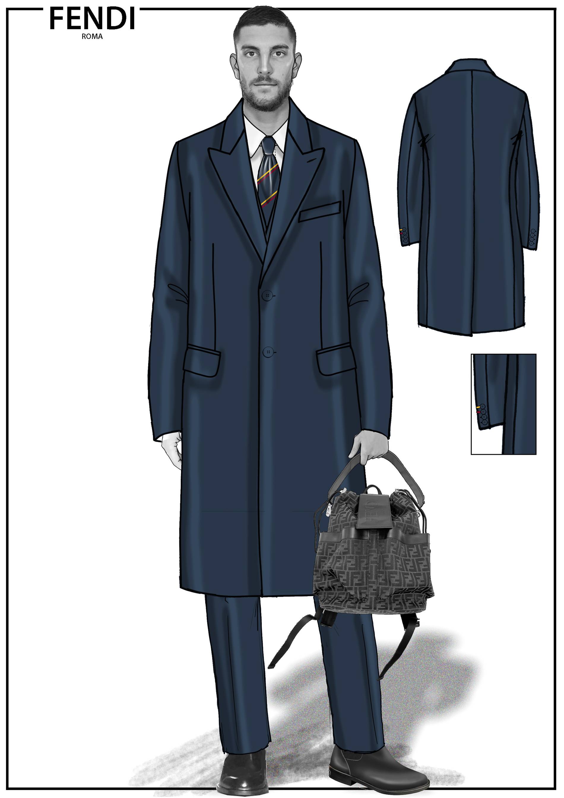 FENDI x AS Roma Lorenzo Pellegrini suit coat sketch