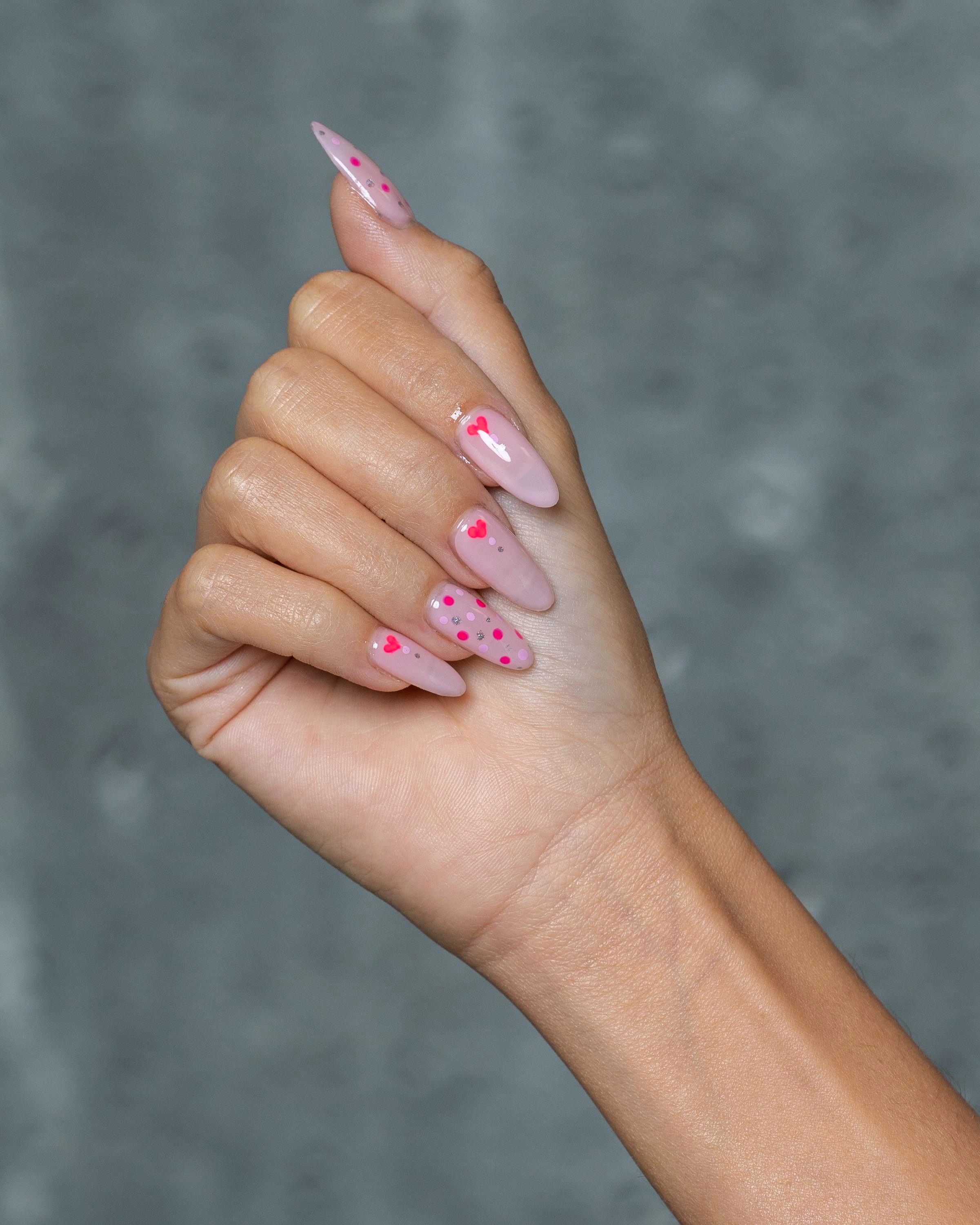 bellacures nail artists, polka dot pink heart design