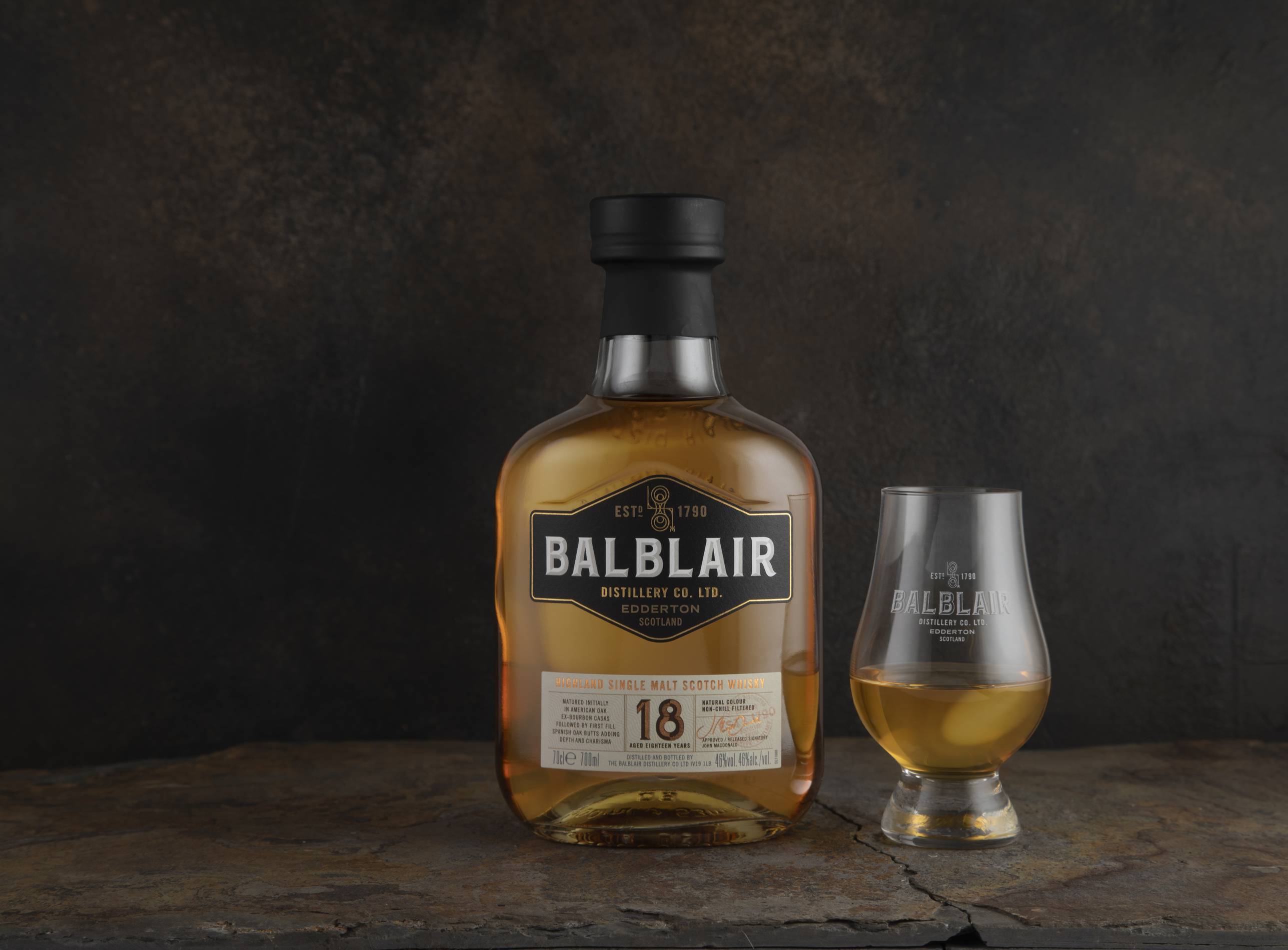 Balbair 18 year old single malt scotch bottle