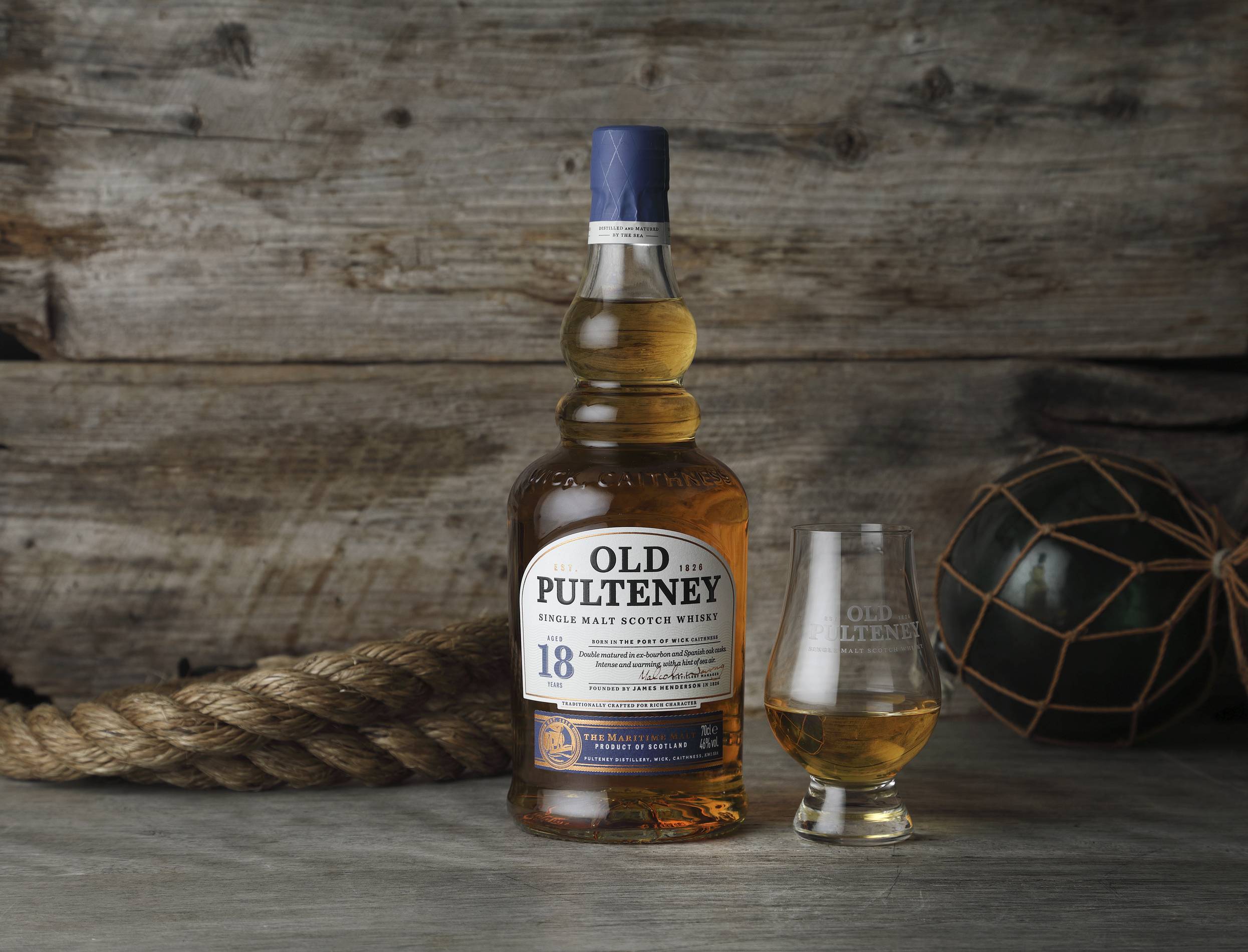Old Pulteney 18 single malt scotch bottle