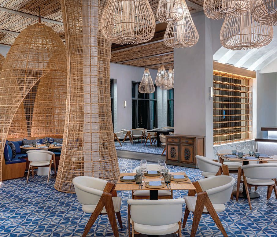 the hotel’s Maratea restaurant highlights cuisine inspired by the Mediterranean Basin from southern Spain to North Africa, Greece and Turkey PHOTO COURTESY OF CONRAD TULUM RIVIERA MAYA