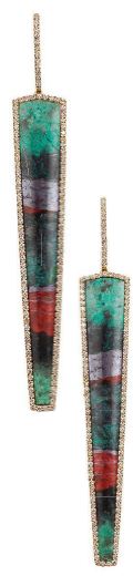 Kimberly McDonald one-of-a-kind 117-carat Sonora Sunset chrysocolla cabochon drop earrings with 3.2 carats of diamonds set in 18K yellow gold PHOTO COURTESY OF BRANDS