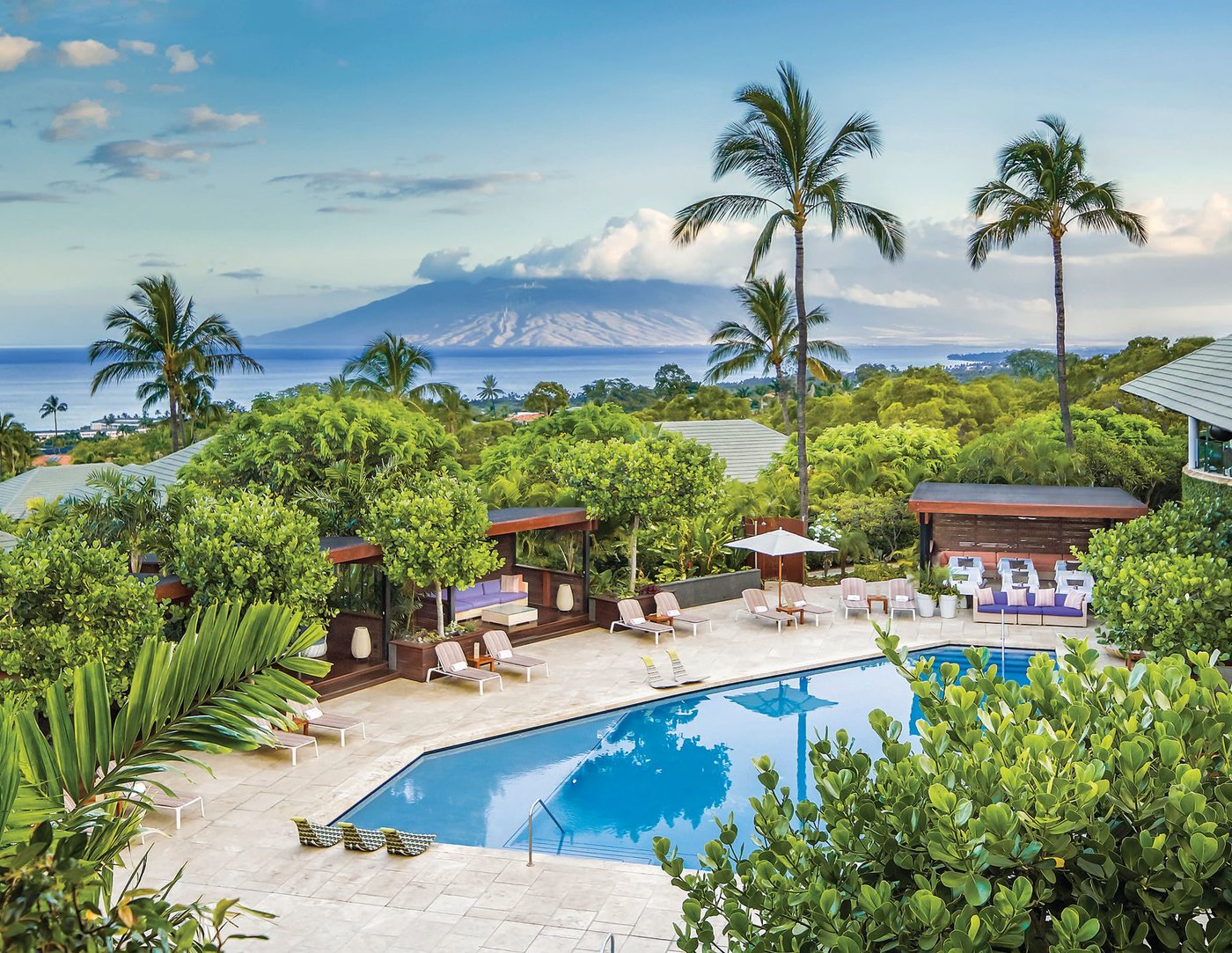 Relax at Hotel Wailea’s serene pool. PHOTO BY JOHN RUSSO/COURTESY OF PRIVATE LABEL COLLECTION