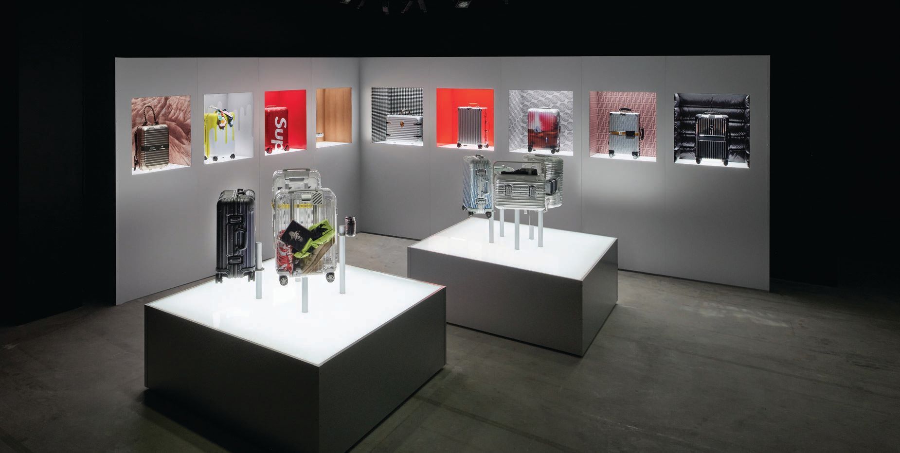RIMOWA’s many brand collabs on view PHOTO COURTESY OF RIMOWA FROM SEIT 1898 EXHIBITION