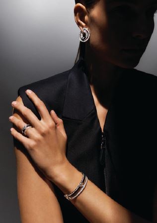 earrings, ring and bracelet in white gold, diamonds and onyx PHOTOS COURTESY OF BRAND