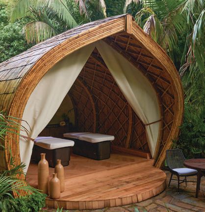 A secluded spa pod nestled in the lush jungle at Naviva, A Four Seasons Resort PHOTO COURTESY OF BRAND