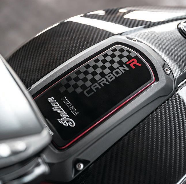 Indian Motorcycle’s FTR R Carbon boasts carbonfiber bodywork and numbered carbon badging PHOTO COURTESY OF BRAND