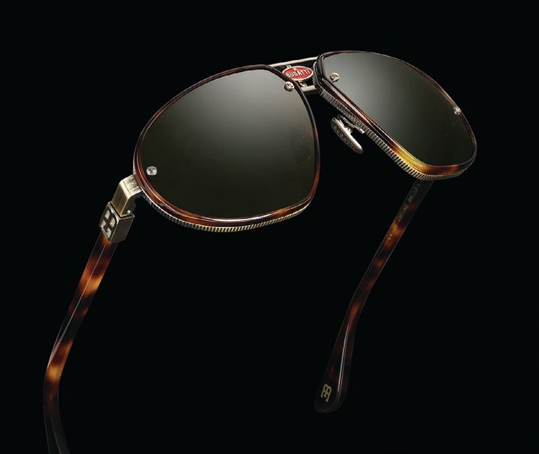 Demi-blonde tortoise with antique 18K rolled gold plate is just one of four available finishes for style 10. PHOTO COURTESY OF BUGATTI EYEWEAR