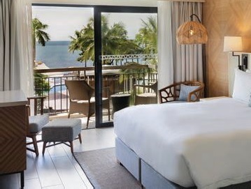 The adults-only side of the property features accommodations that include the Luxury Watui King Room, where a private balcony takes advantage of the stunning surroundings PHOTO COURTESY OF SOFITEL FIJI RESORT & SPA