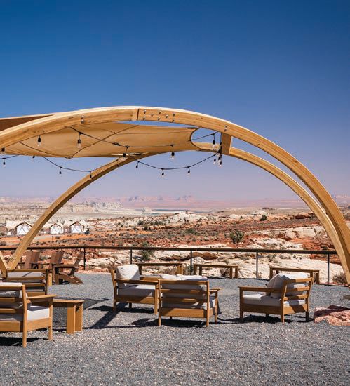 The outdoor patio at Under Canvas Lake Powell – Grand Staircase. PHOTO BY TRAVIS BURKE