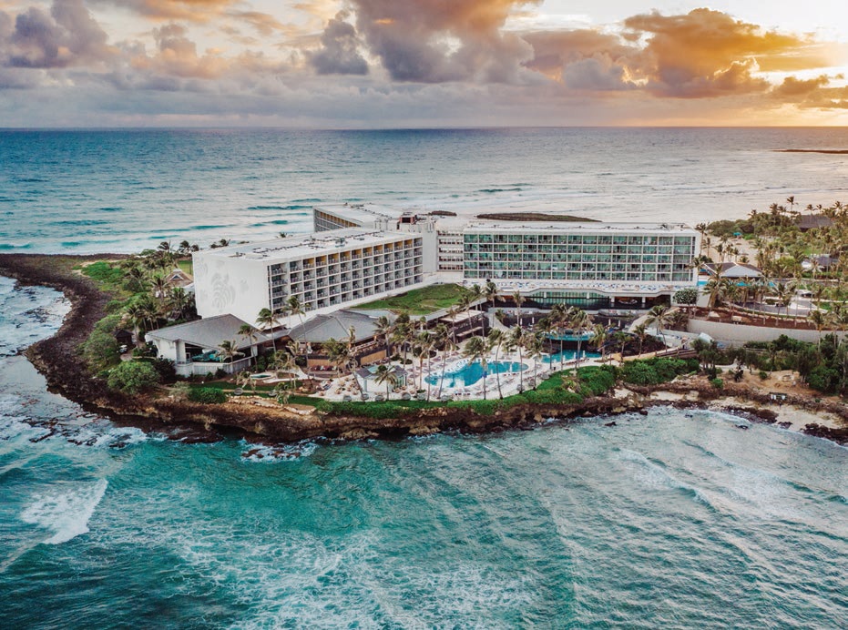 Turtle Bay Resort aerial view, Ocean Club lounge and pool lounge. PHOTO COURTESY OF TURTLE BAY RESORT