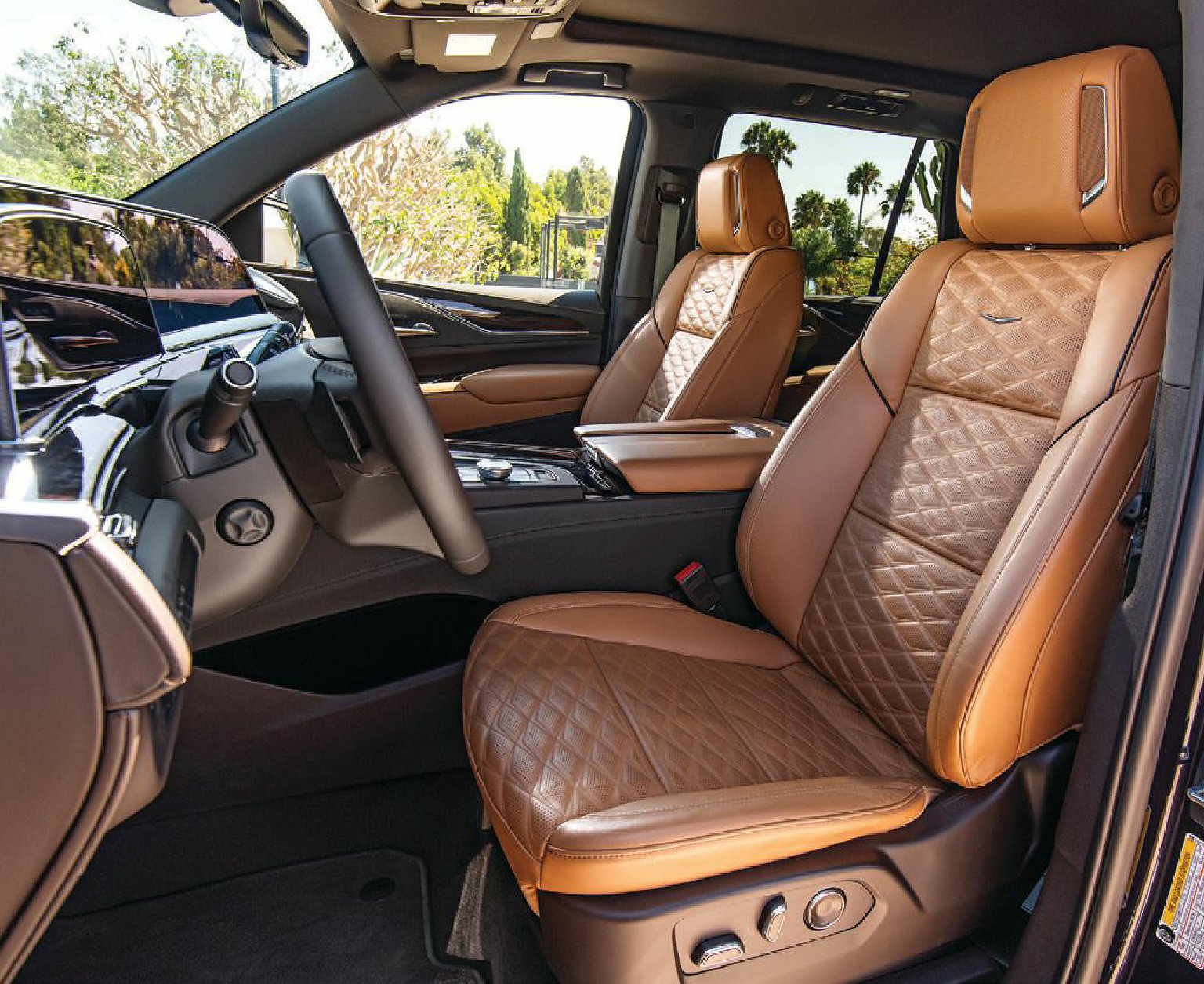 Custom seat perforation and quilting patterns are among the Escalade’s luxe interior options PHOTO COURTESY OF CADILLAC