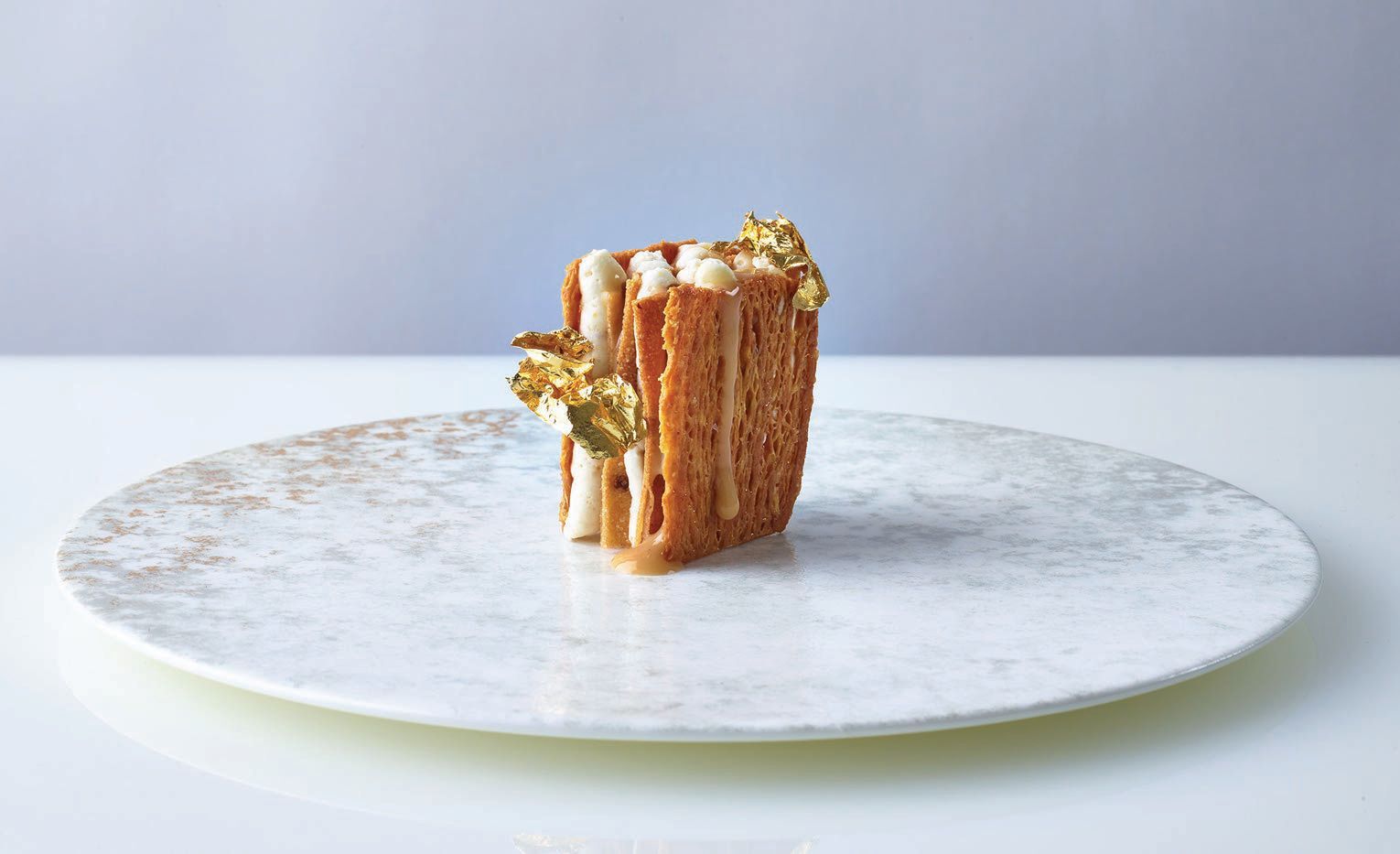 Daniel’s artfully plated Lukan’s Farm honey mille-feuille PHOTO COURTESY OF BRANDS