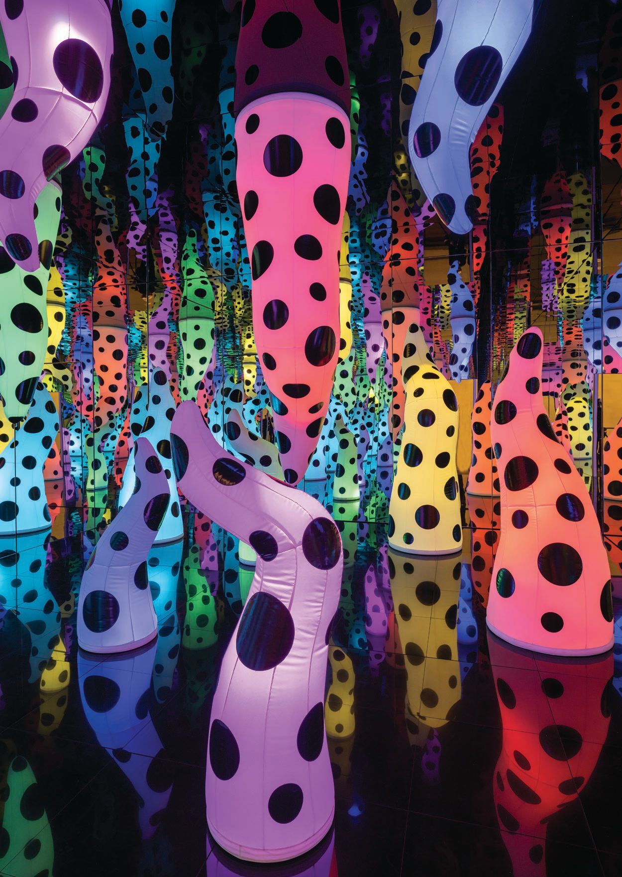 Yayoi Kusama, LOVE IS CALLING (2013, wood, metal, glass mirrors, tile, acrylic panel, rubber, blowers, lighting element, speakers and sound), 174 1/2 inches by 340 5/8 inches by 239 3/8 inches), Institute of Contemporary Art/Boston. Acquired through the generosity of Barbara Lee/The Barbara Lee Collection of Art by Women, Fotene Demoulas and Tom Coté, Hilary and Geoffrey Grove, Vivien and Alan Hassenfeld, Jodi and Hal Hess, Barbara H. Lloyd and an anonymous donor. PHOTO BY ORIOL TARRIDAS/© YAYOI KUSAMA/COURTESY OF PÉREZ ART MUSEUM MIAMI