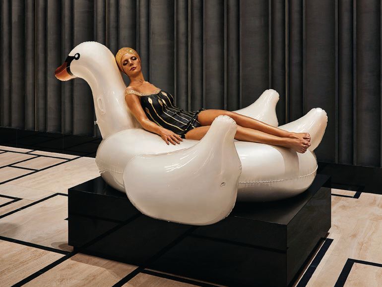 When guests enter the lobby of the Conrad Midtown, they are greeted by”Lida & The Swan” by hyper-realist artist Carole A. Feuerman. PHOTO COURTESY OF BRAND