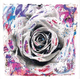 “Rose” (mixed media on cotton blend paper), 24 inches by 24 inches. PHOTO COURTESY OF ROB DUGAN, SEEK ONE