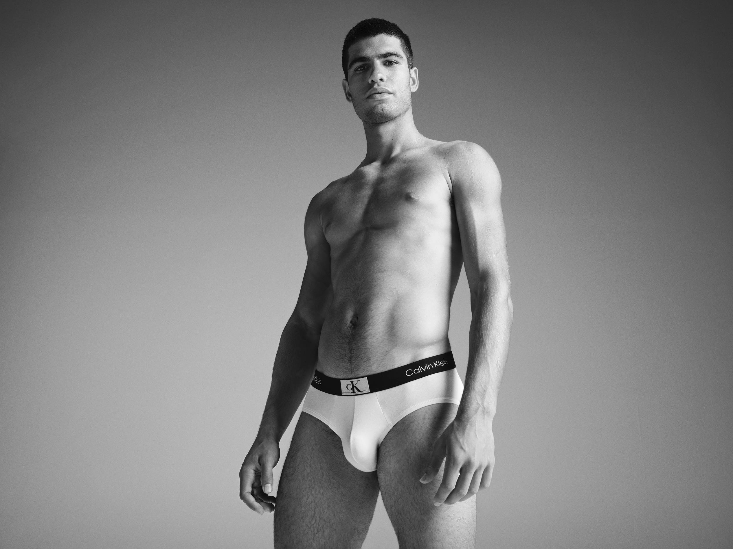 carlos alcaraz poses for Calvin Klein's 'Calvins or Nothing' Campaign, shot by Gray Sorrenti
