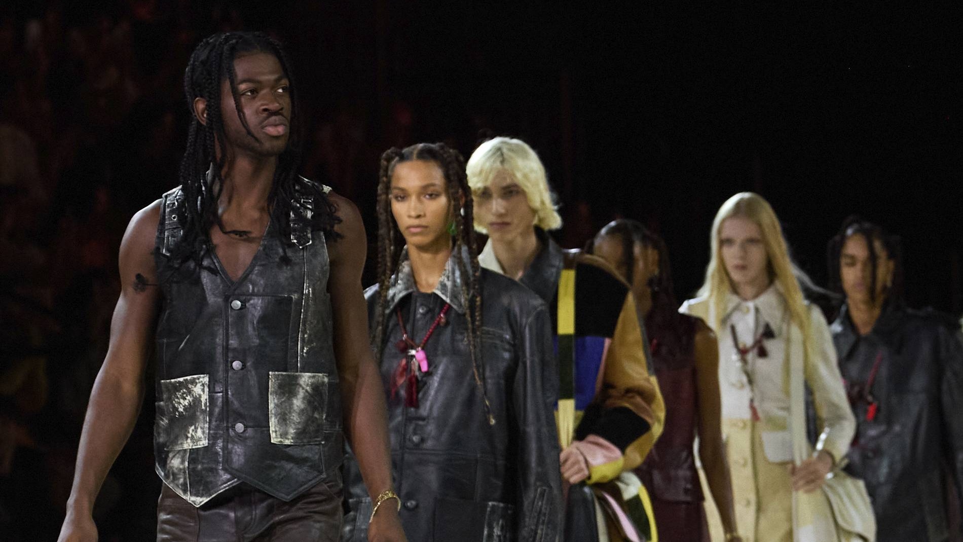 lil nas x leads the final walk for coach's spring 2023 runway show at nyfw 2022