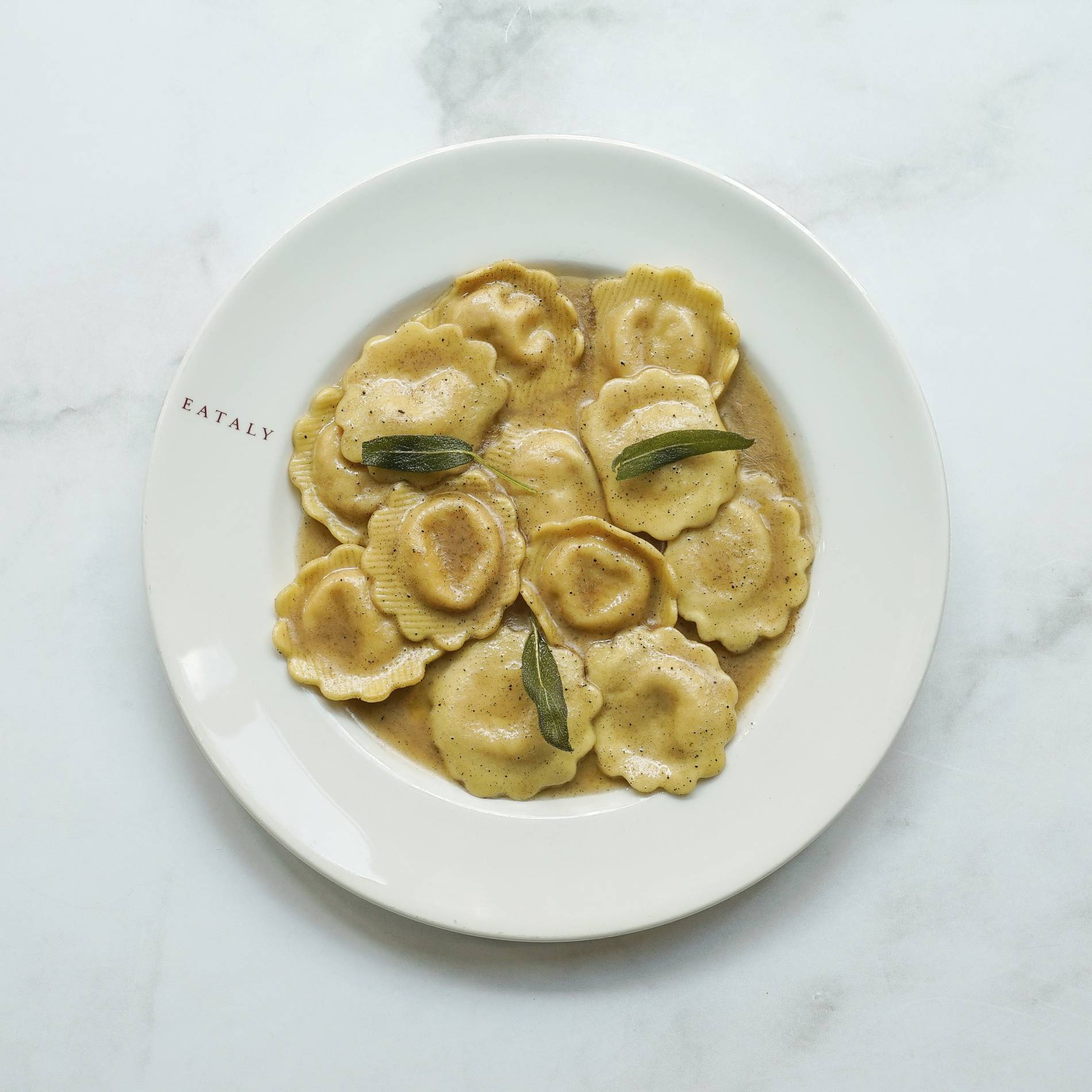 eataly's squash ravioli with brown butter and sage sauce