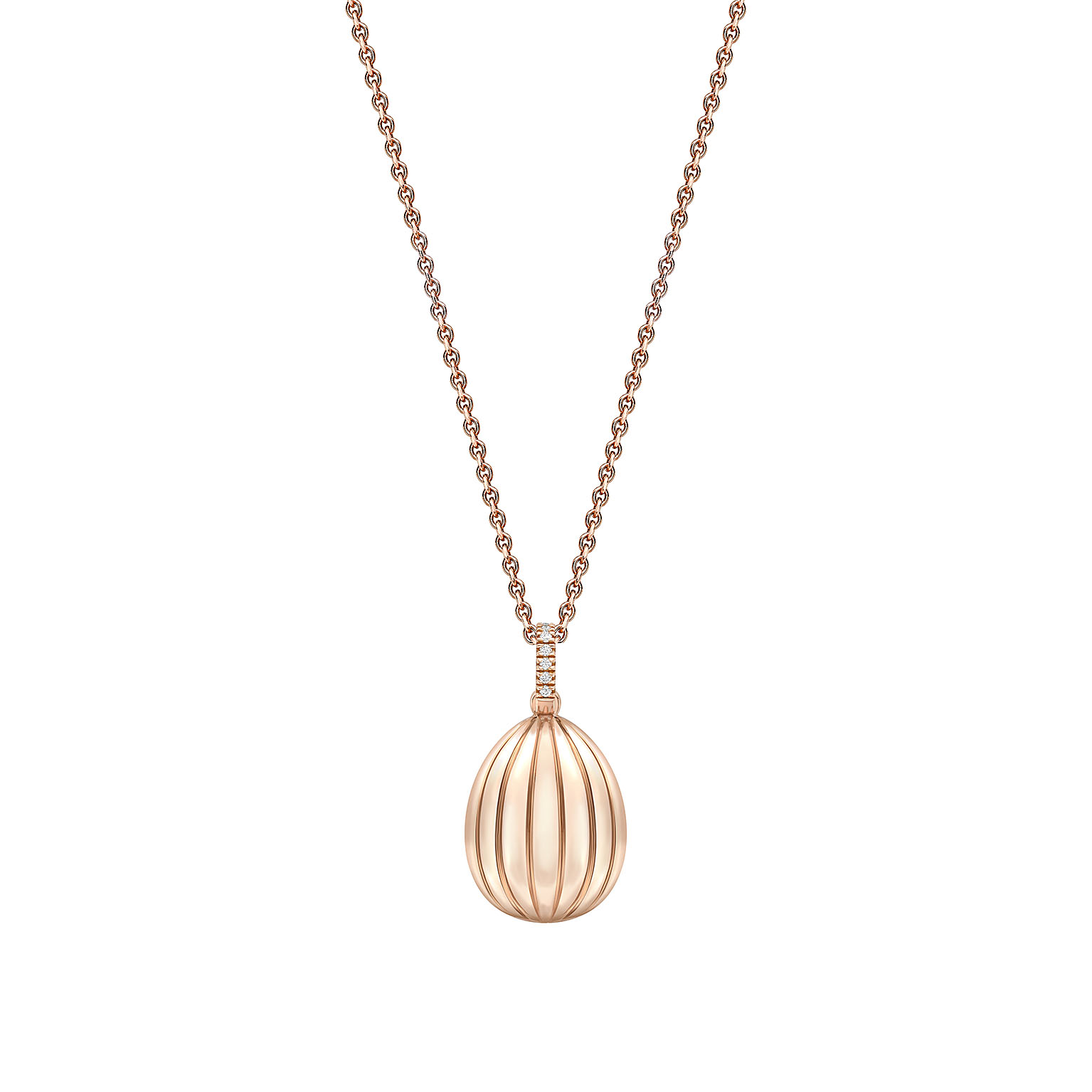 faberge Colours of Love Rose Gold Diamond & Ruby Fluted ‘180’ Egg Pendant