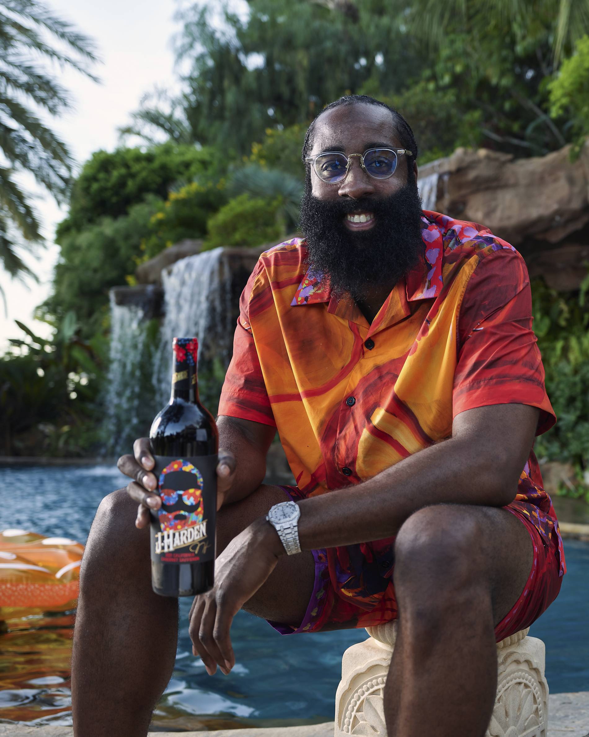 james harden poses with his original wine 