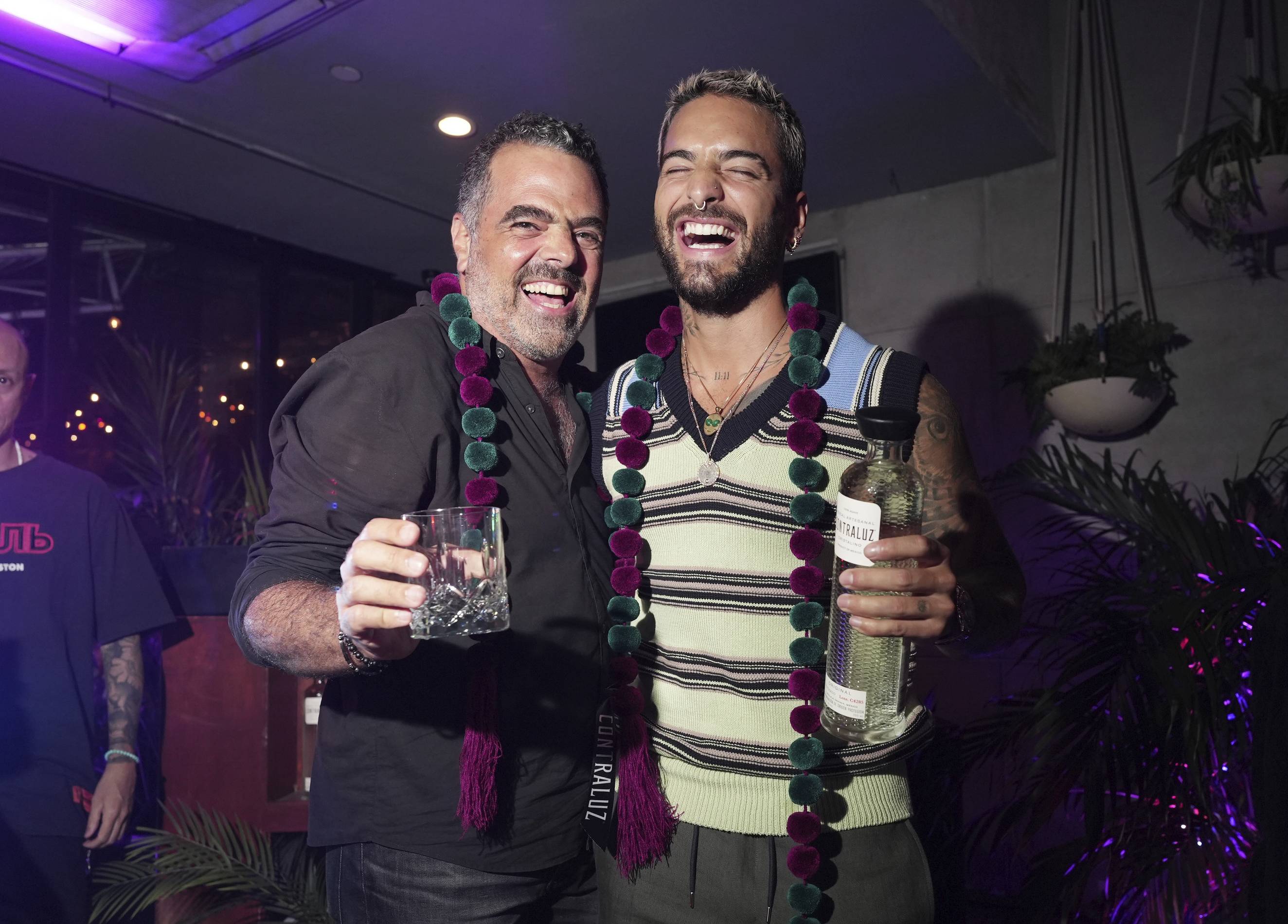 Maluma and Casa Lumbre Co-Founder Moises Guidni at the Contraluz launch party in Brooklyn, NYC