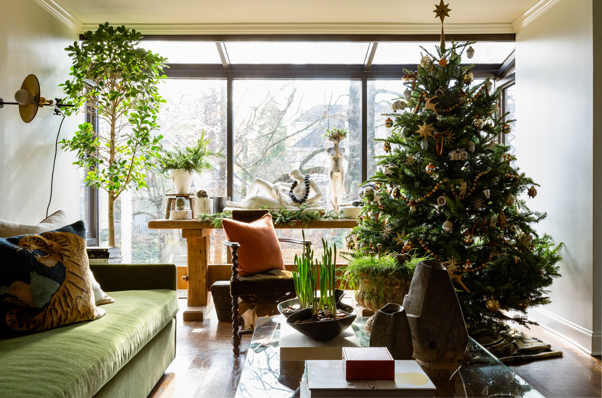 Bradley Odom's living room decorated for Christmas
