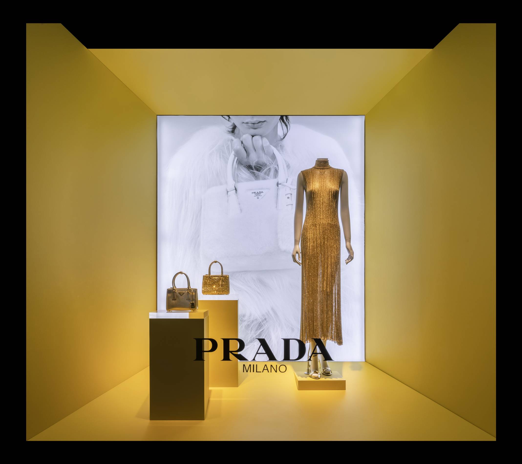 prada's holiday collection window display at saks fifth ave in nyc