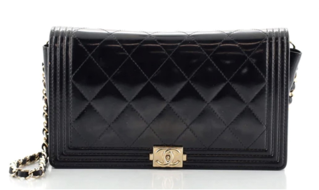 Chanel Boy Wallet on Short Chain Quilted Patent