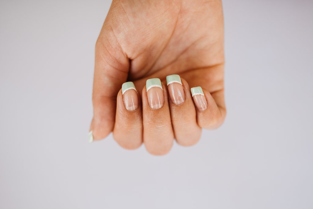 green french tip with white outline nail design by bellacures