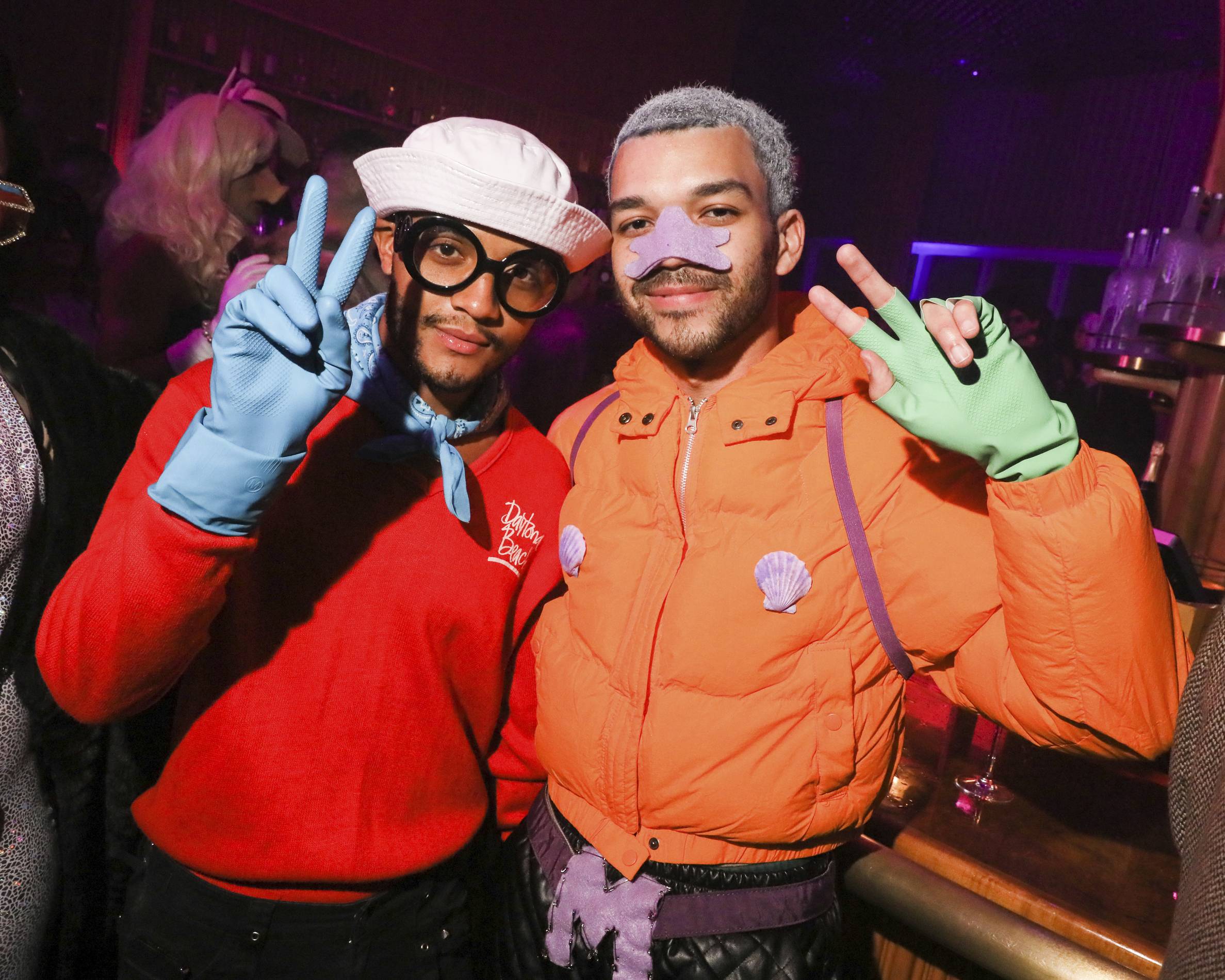 Nicholas Ashe and Justice Smith at the Standard Halloween party 2021