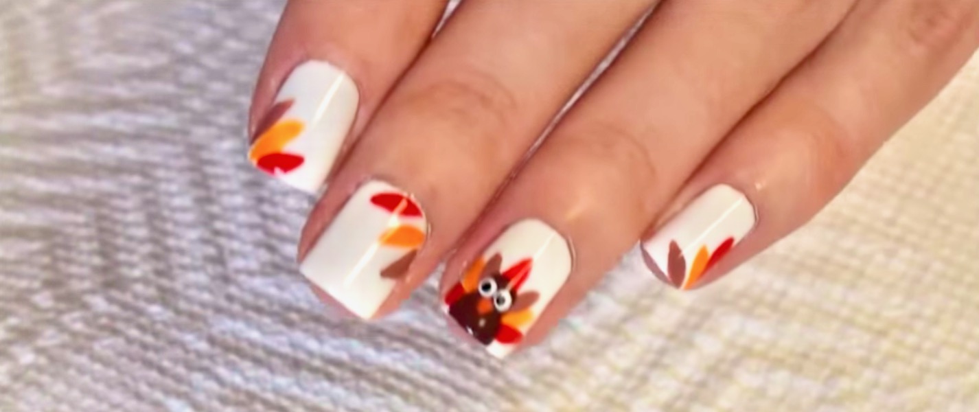 thanksgiving turkey nail design by Jenny Claire Fox on YouTube
