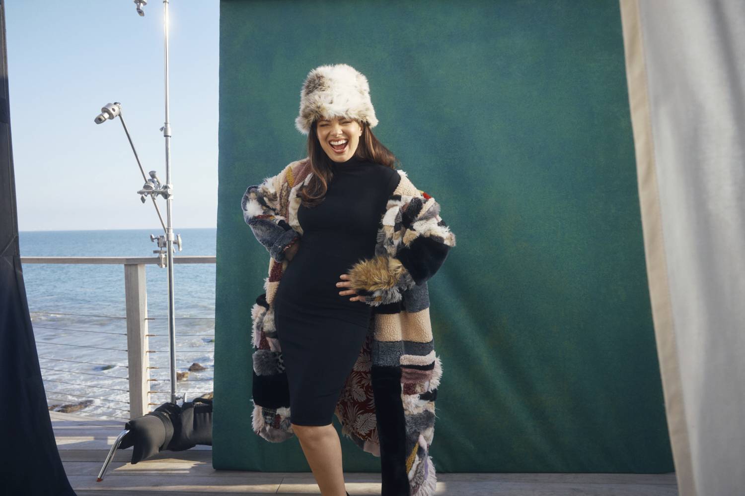 Fran Drescher in a long coat from ThredUp holiday collection 2022