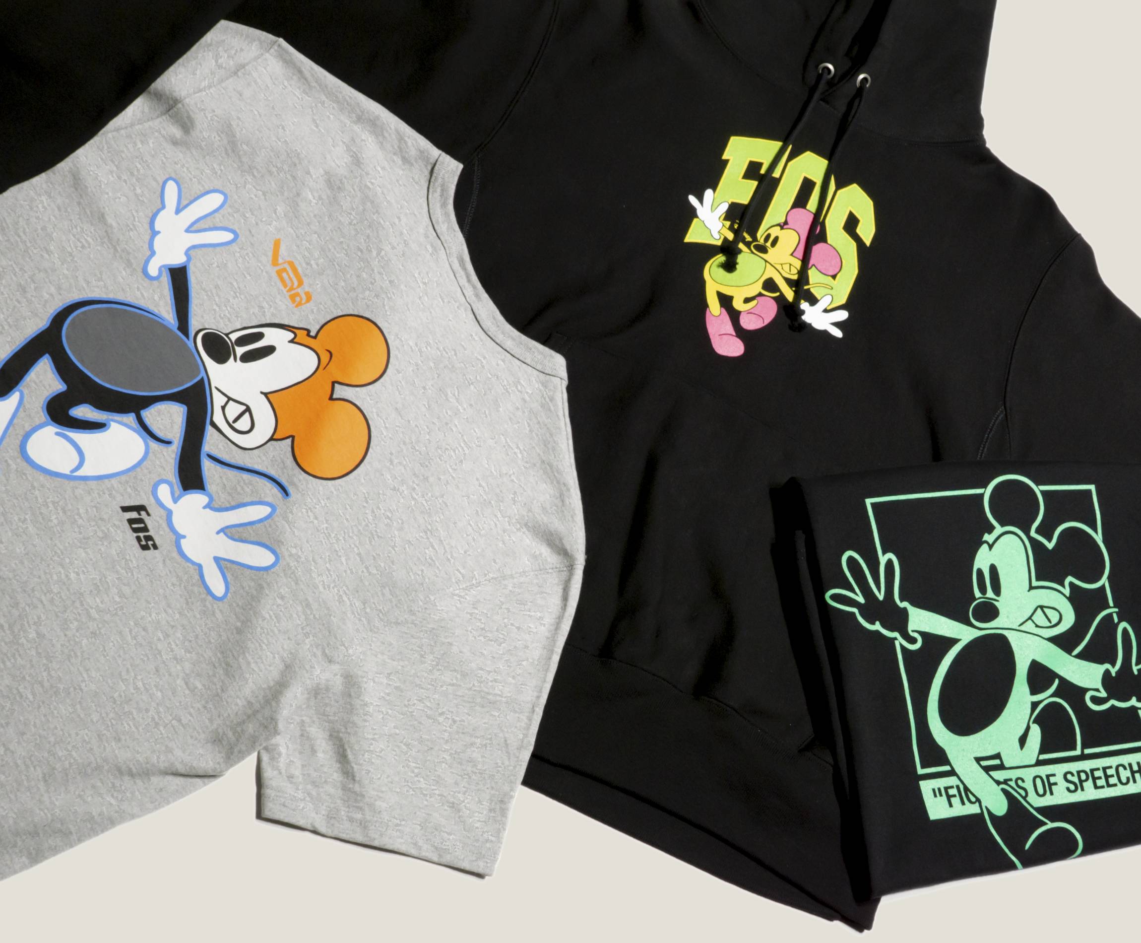 virgil abloh mickey mouse drawing sweatshirts and t-shirts from "figures of speech" exhibit at Brooklyn Museum