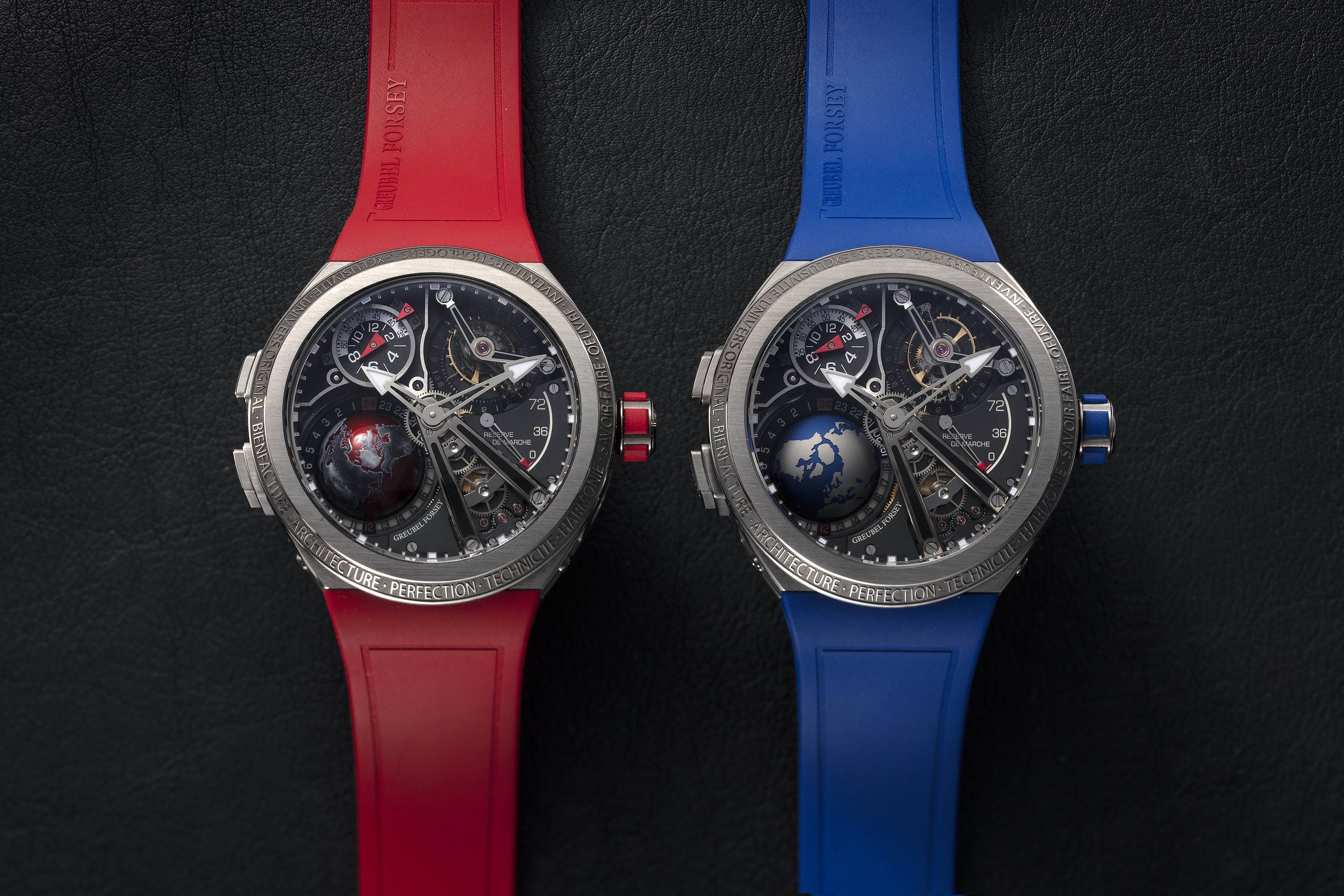 Greubel Forsey GMT Sport watches in blue and red